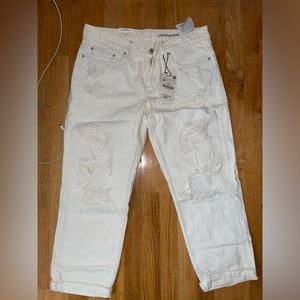 NWT ZARA Distressed Cropped Capri Jeans Womens Boyfriend Fit Size 6